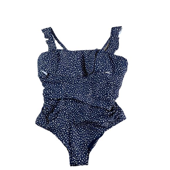 Kona Sol One Piece Swimsuit Womens 20 Blue Polka Dot Patterned Ruffle Padded NWT - Picture 1 of 8